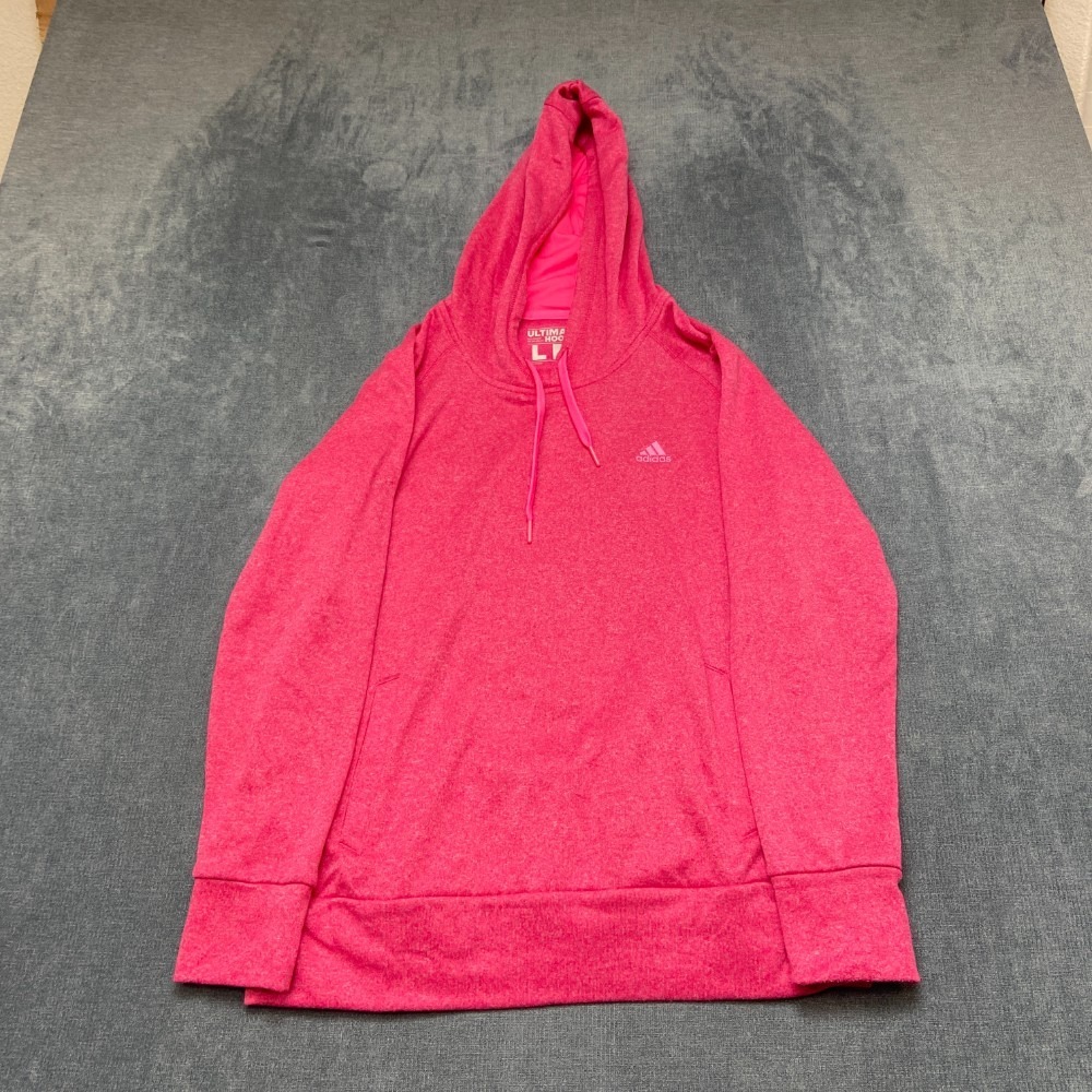 Adidas Ultimate Hoodie Womens Large Pink Fleece Lined Running Sports Performance